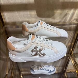 Tory Burch Signature T-Logo Color Block Platform Leather Sneaker Shoes